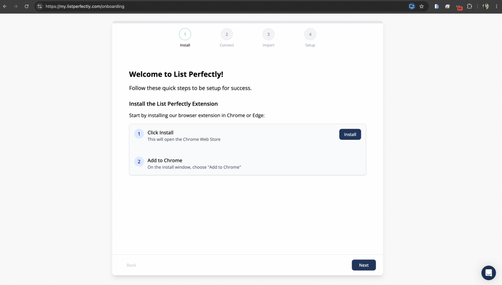 Screenshot of the List Perfectly onboarding assistant